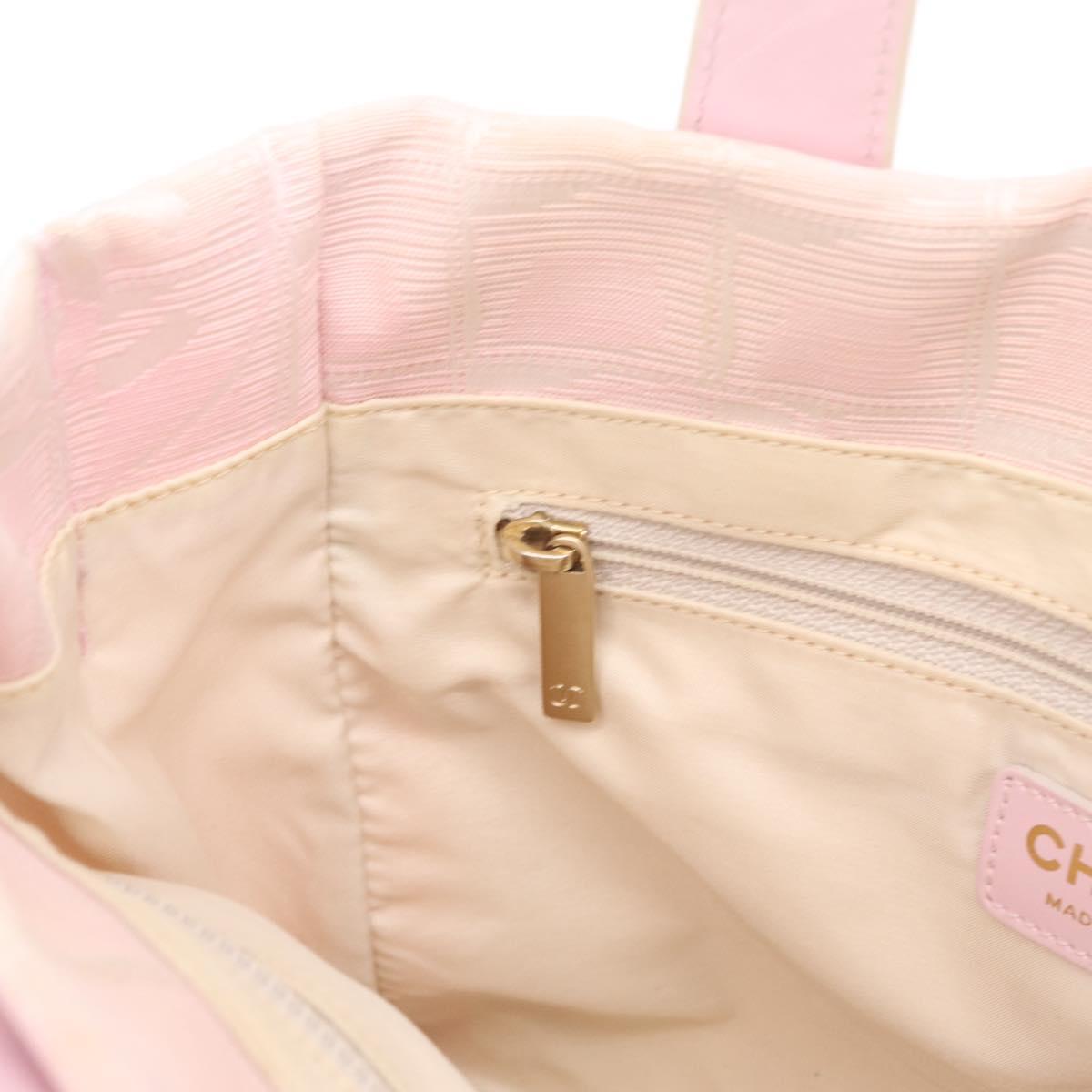 CHANEL New Travel Line Tote Bag Nylon Pink Gold CC Auth 206414A