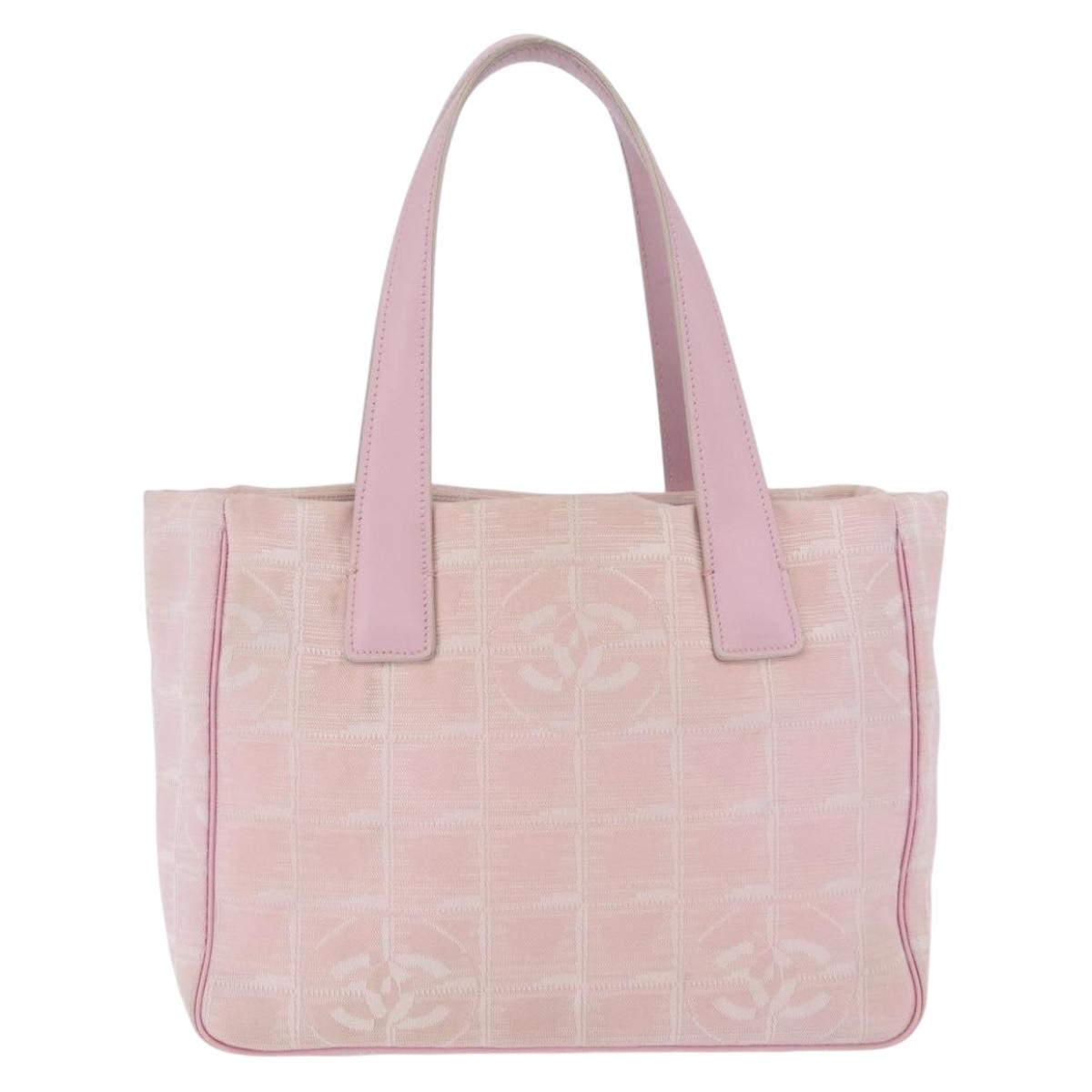 CHANEL New Travel Line Tote Bag Nylon Pink Gold CC Auth 206414A