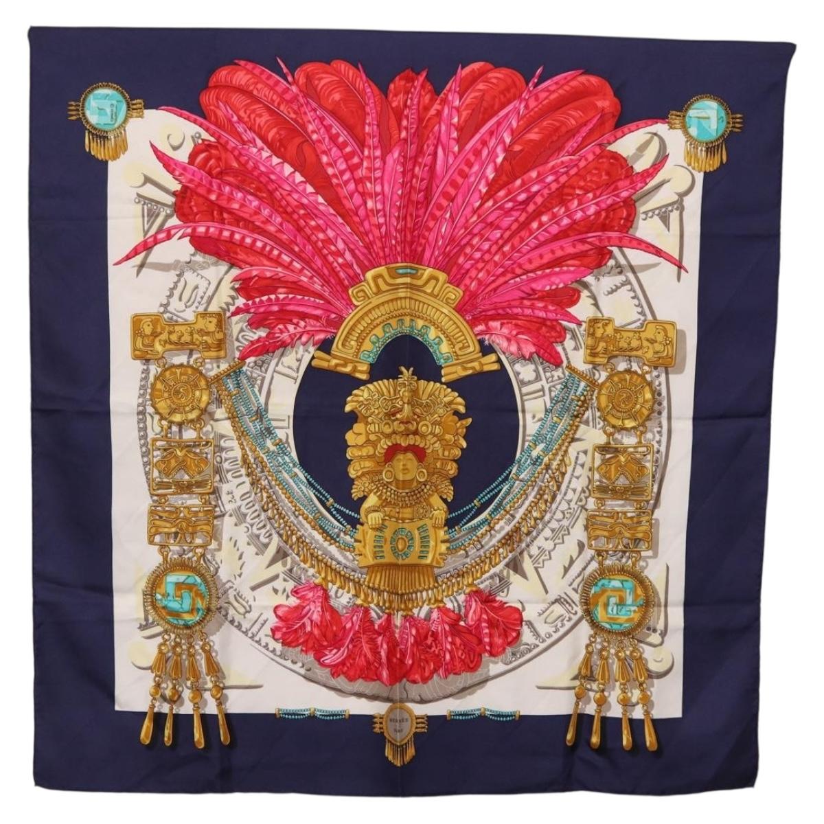 HERMES Carre 90 Scarf ”Mexico” Silk Navy Auth 206428