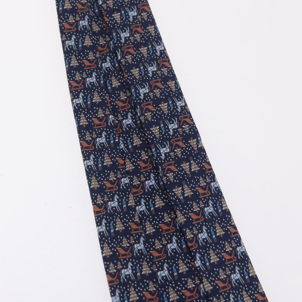 HERMES Necktie Silk Navy Auth 206433M