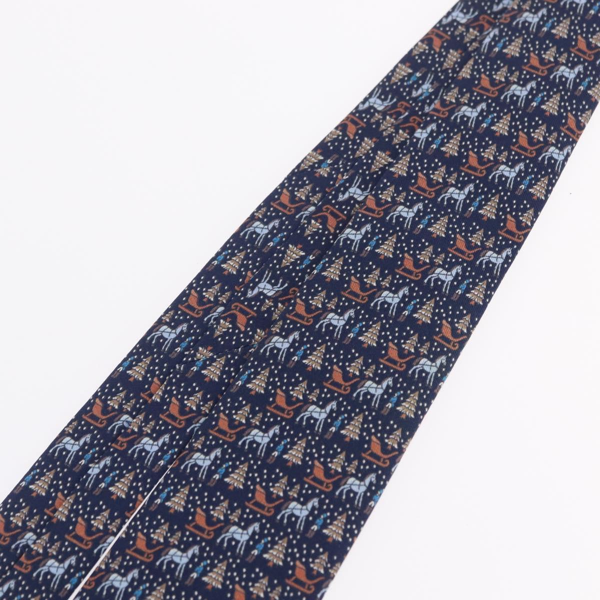 HERMES Necktie Silk Navy Auth 206433M