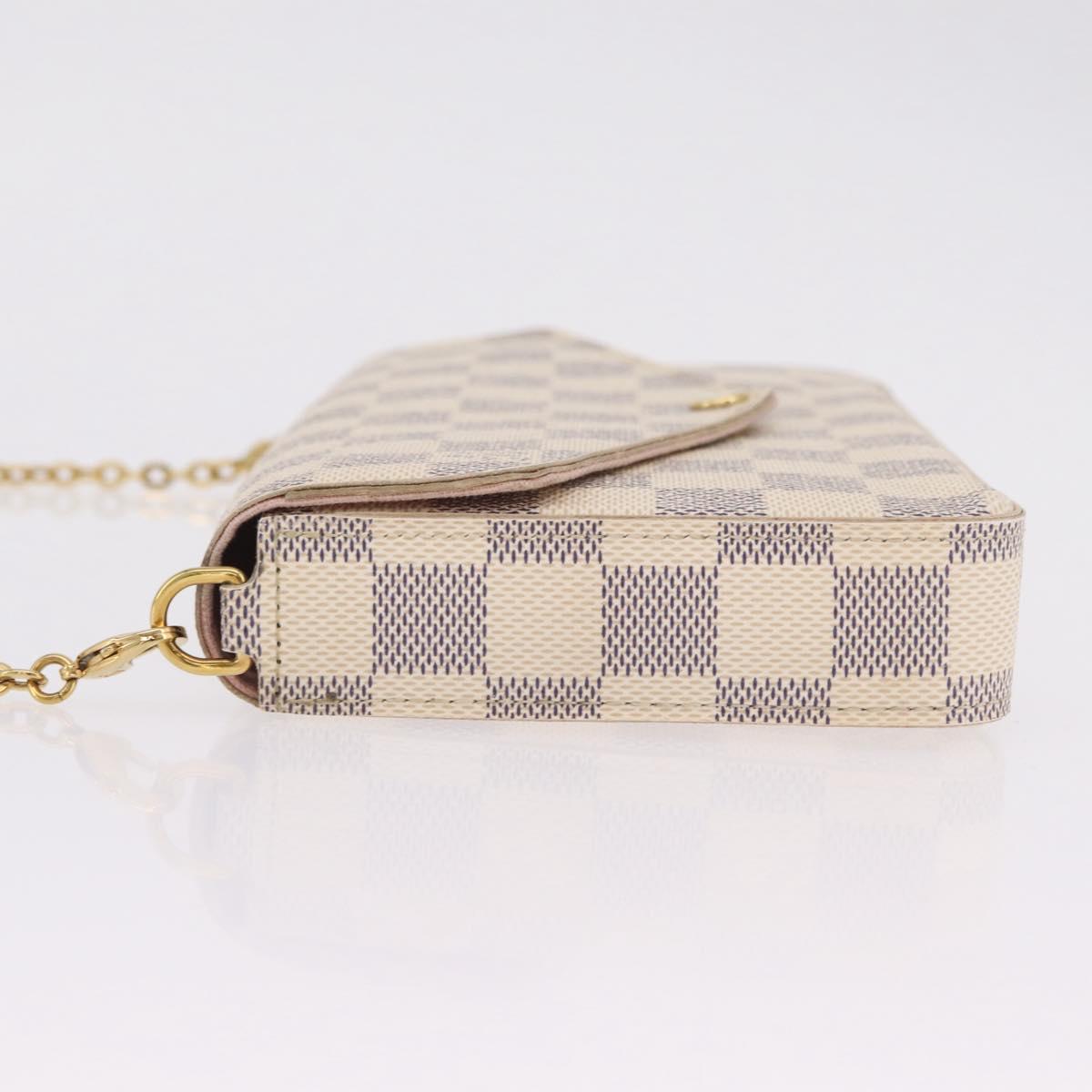 LOUIS VUITTON Damier Azur Pochette Felicie Chain Wallet N63106 LV Auth 206438V