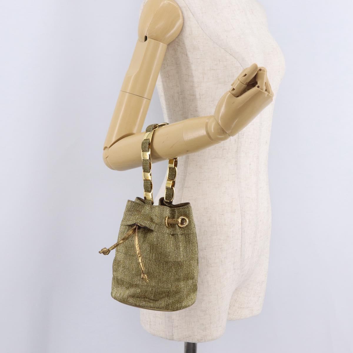 Salvatore Ferragamo Purse Hand Bag Canvas Gold Auth 206442A