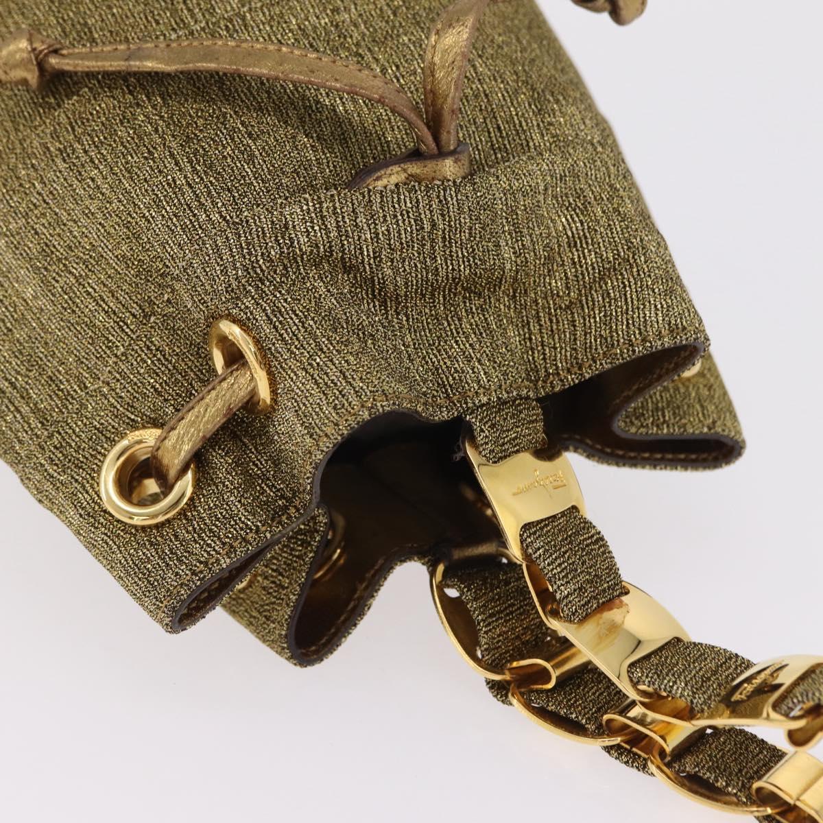 Salvatore Ferragamo Purse Hand Bag Canvas Gold Auth 206442A