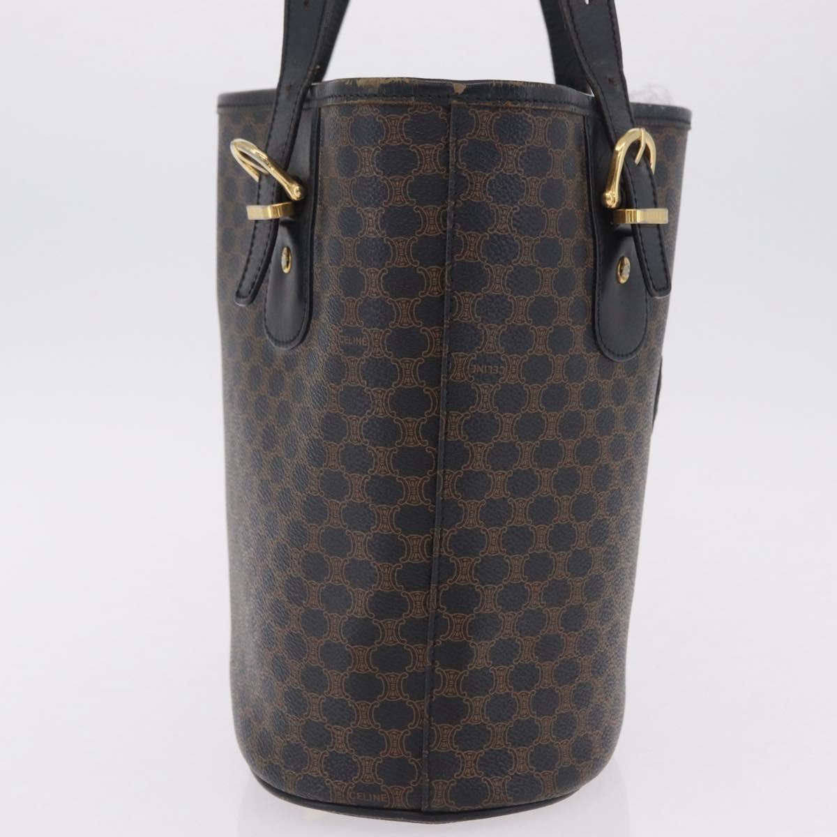 CELINE Macadam Canvas Tote Bag PVC Leather Black Gold Auth 206450