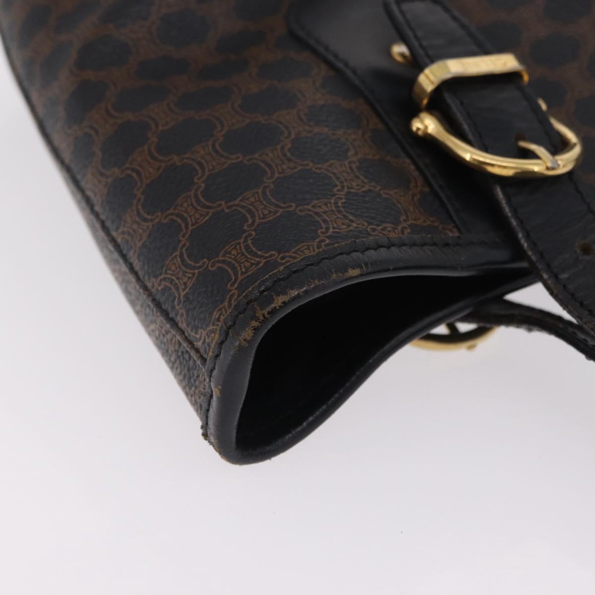CELINE Macadam Canvas Tote Bag PVC Leather Black Gold Auth 206450