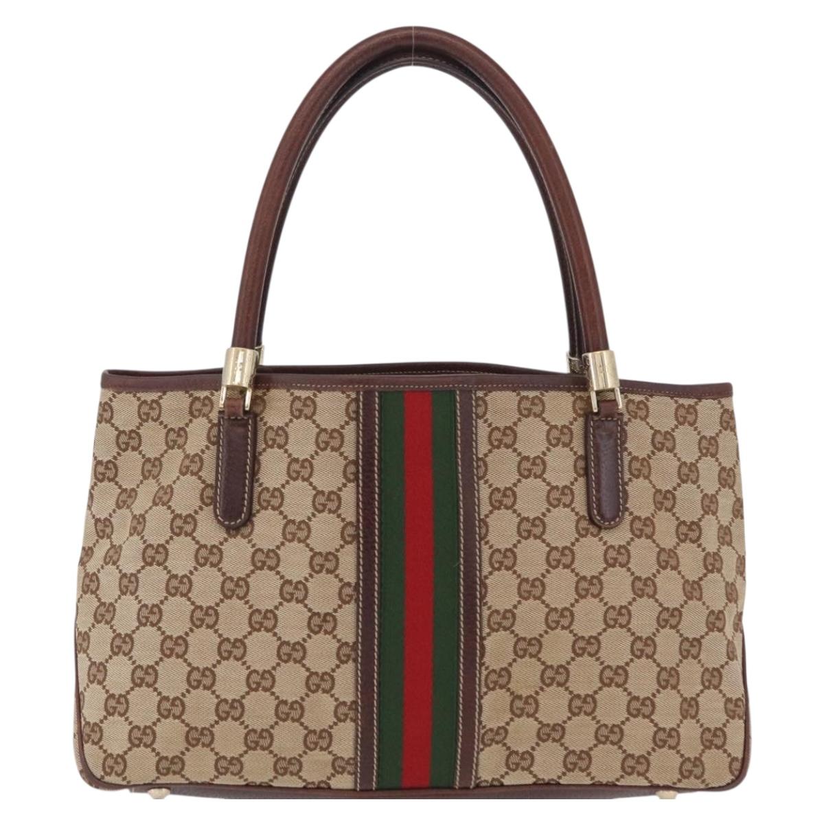 GUCCI GG Canvas Web Sherry Line Hand Bag Beige Gold 161717 Auth 206463