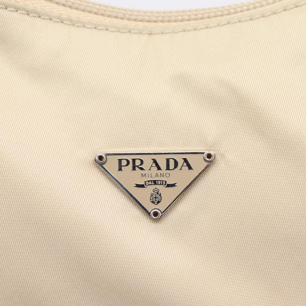 PRADA Hand Pouch Hand Bag Nylon Beige Silver Auth 206468A