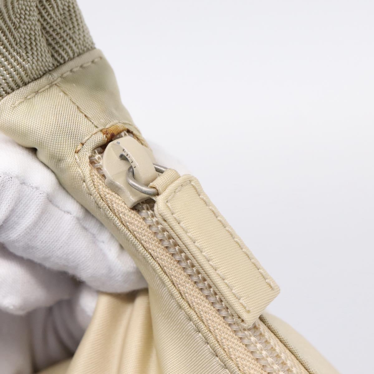 PRADA Hand Pouch Hand Bag Nylon Beige Silver Auth 206468A