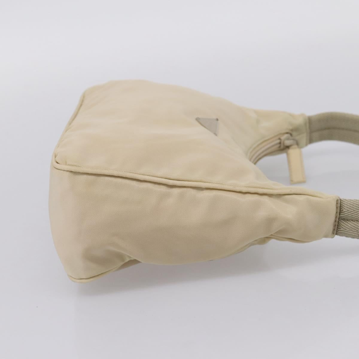 PRADA Hand Pouch Hand Bag Nylon Beige Silver Auth 206468A
