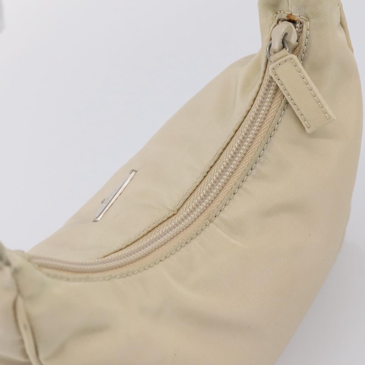 PRADA Hand Pouch Hand Bag Nylon Beige Silver Auth 206468A