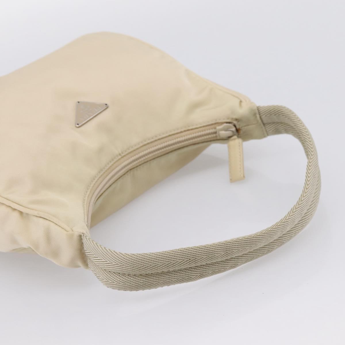 PRADA Hand Pouch Hand Bag Nylon Beige Silver Auth 206468A