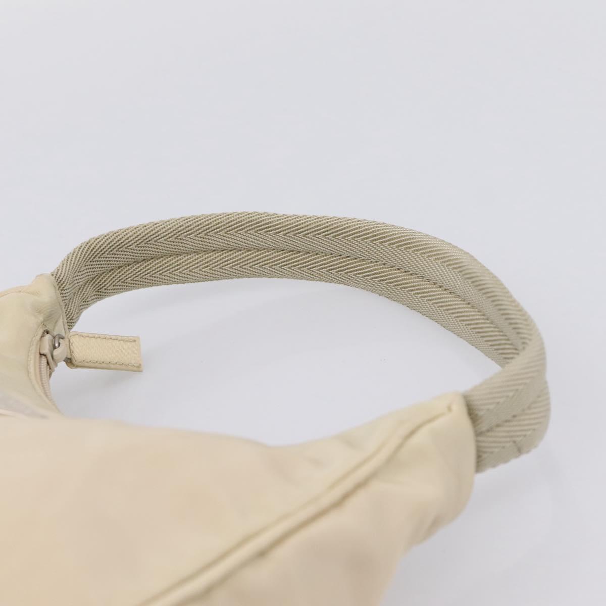 PRADA Hand Pouch Hand Bag Nylon Beige Silver Auth 206468A