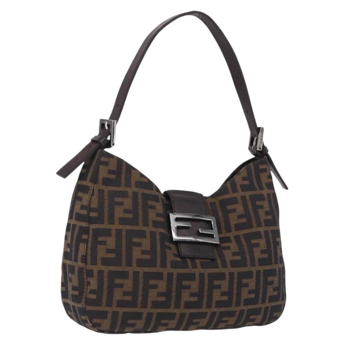 FENDI Zucca Canvas Mamma Baguette Shoulder Bag Brown Black 8BR036 Auth 206469A