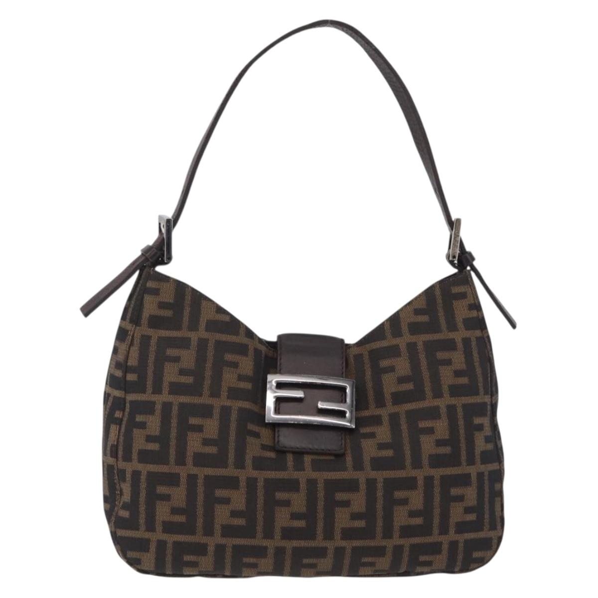 FENDI Zucca Canvas Mamma Baguette Shoulder Bag Brown Black 8BR036 Auth 206469A