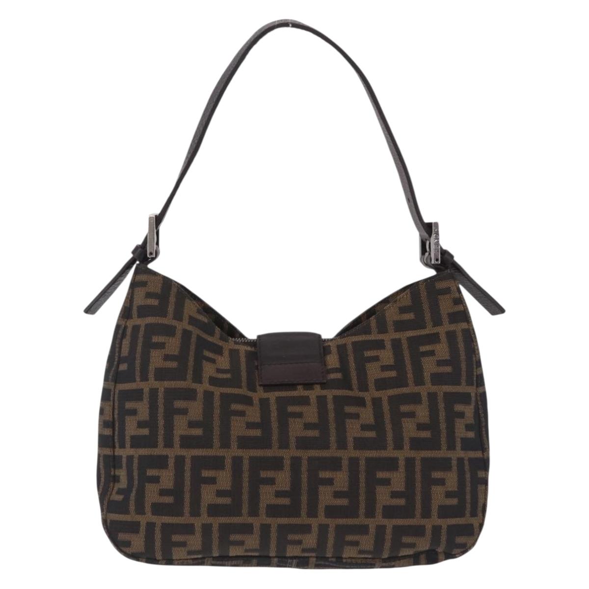 FENDI Zucca Canvas Mamma Baguette Shoulder Bag Brown Black 8BR036 Auth 206469A