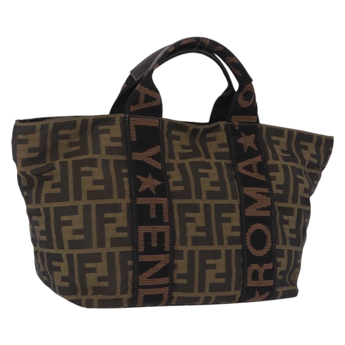 FENDI Zucca Canvas Hand Bag Black Brown Auth 206470