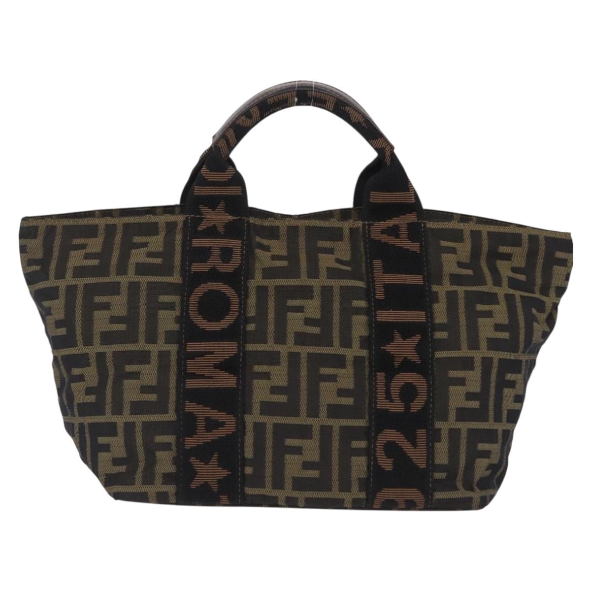 FENDI Zucca Canvas Hand Bag Black Brown Auth 206470