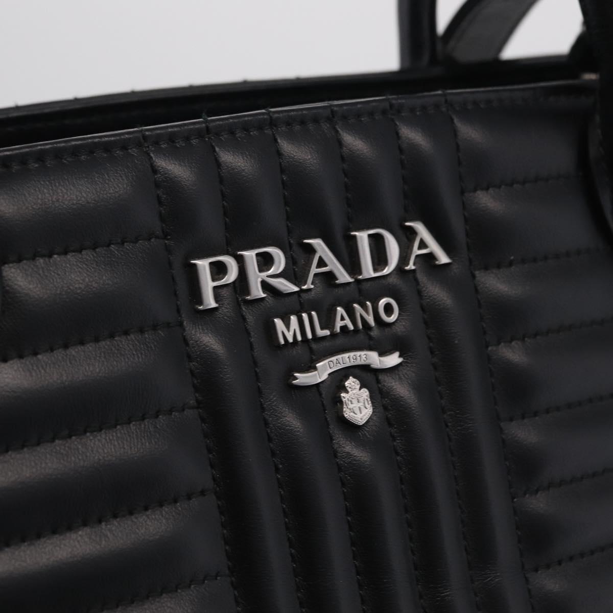 PRADA Hand Bag Leather 2way Black Silver Auth 206472M