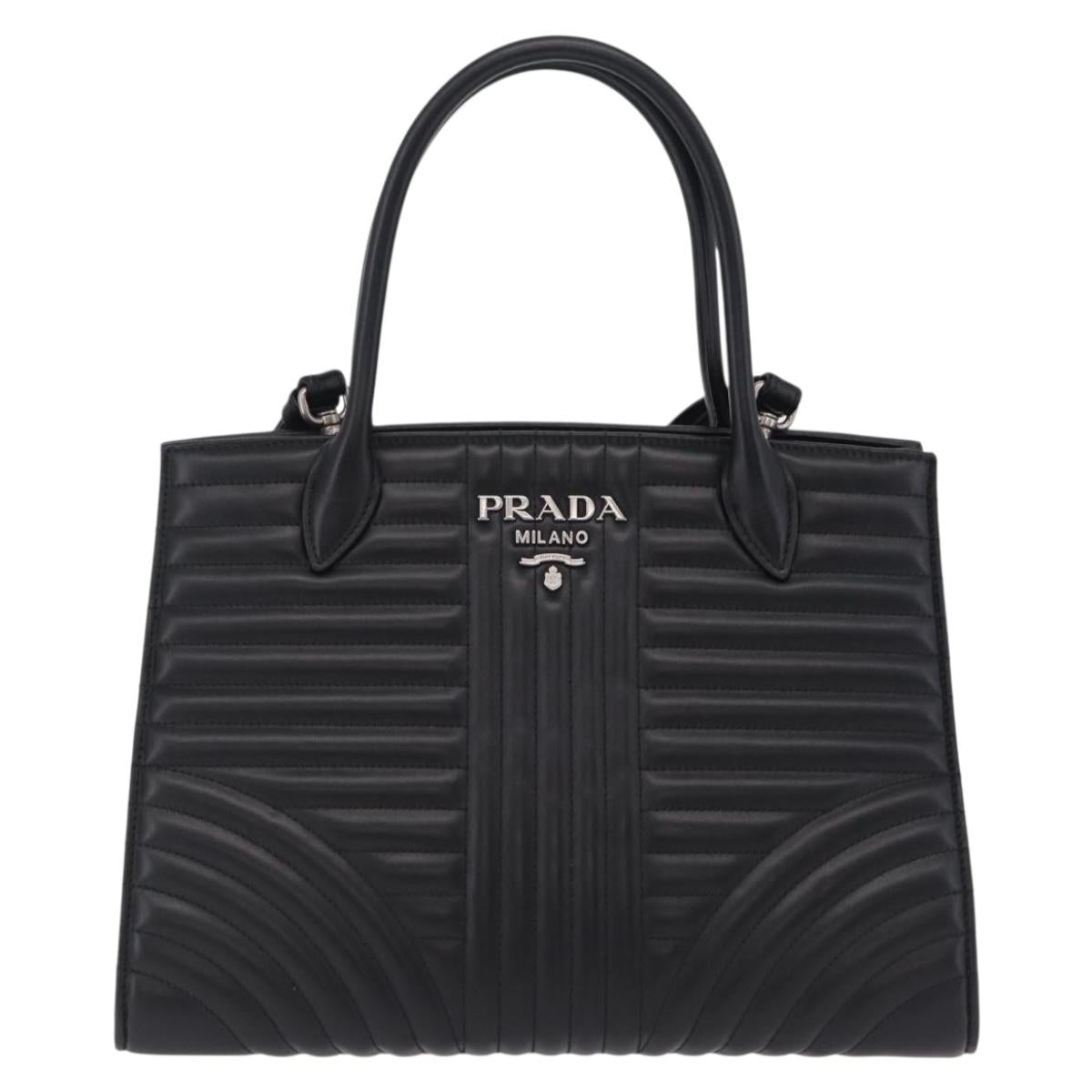 PRADA Hand Bag Leather 2way Black Silver Auth 206472M