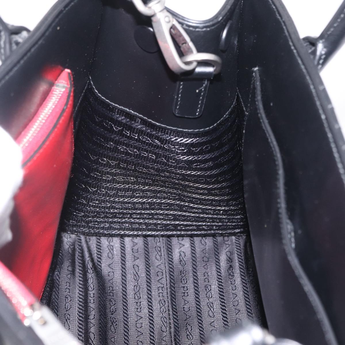 PRADA Hand Bag Leather 2way Black Silver Auth 206472M