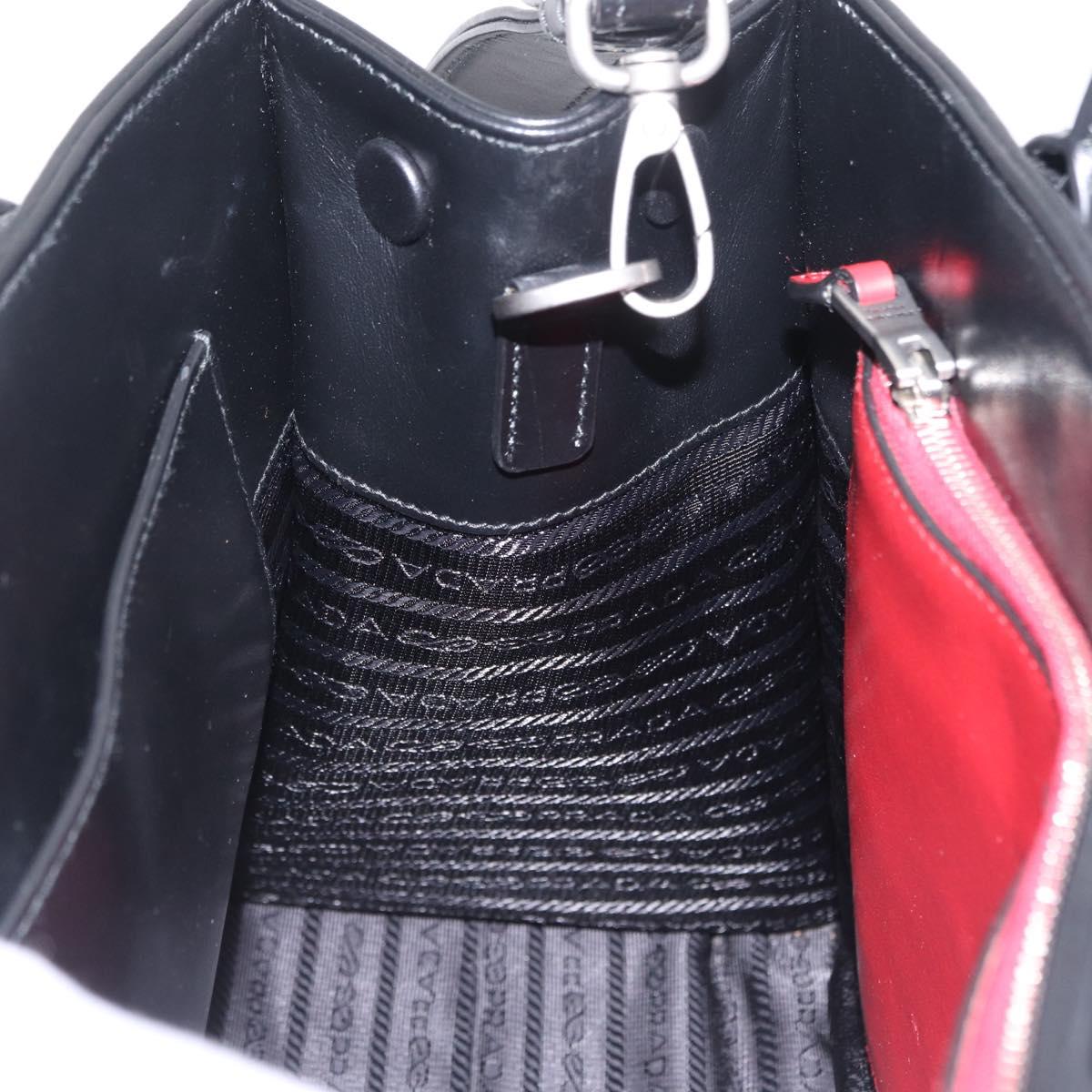 PRADA Hand Bag Leather 2way Black Silver Auth 206472M