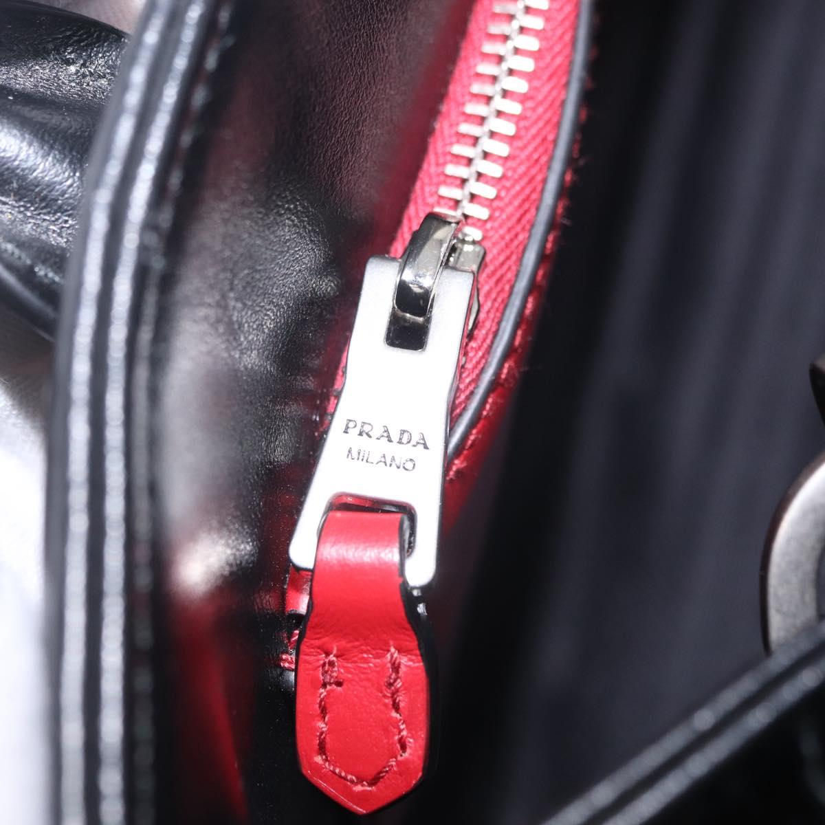 PRADA Hand Bag Leather 2way Black Silver Auth 206472M