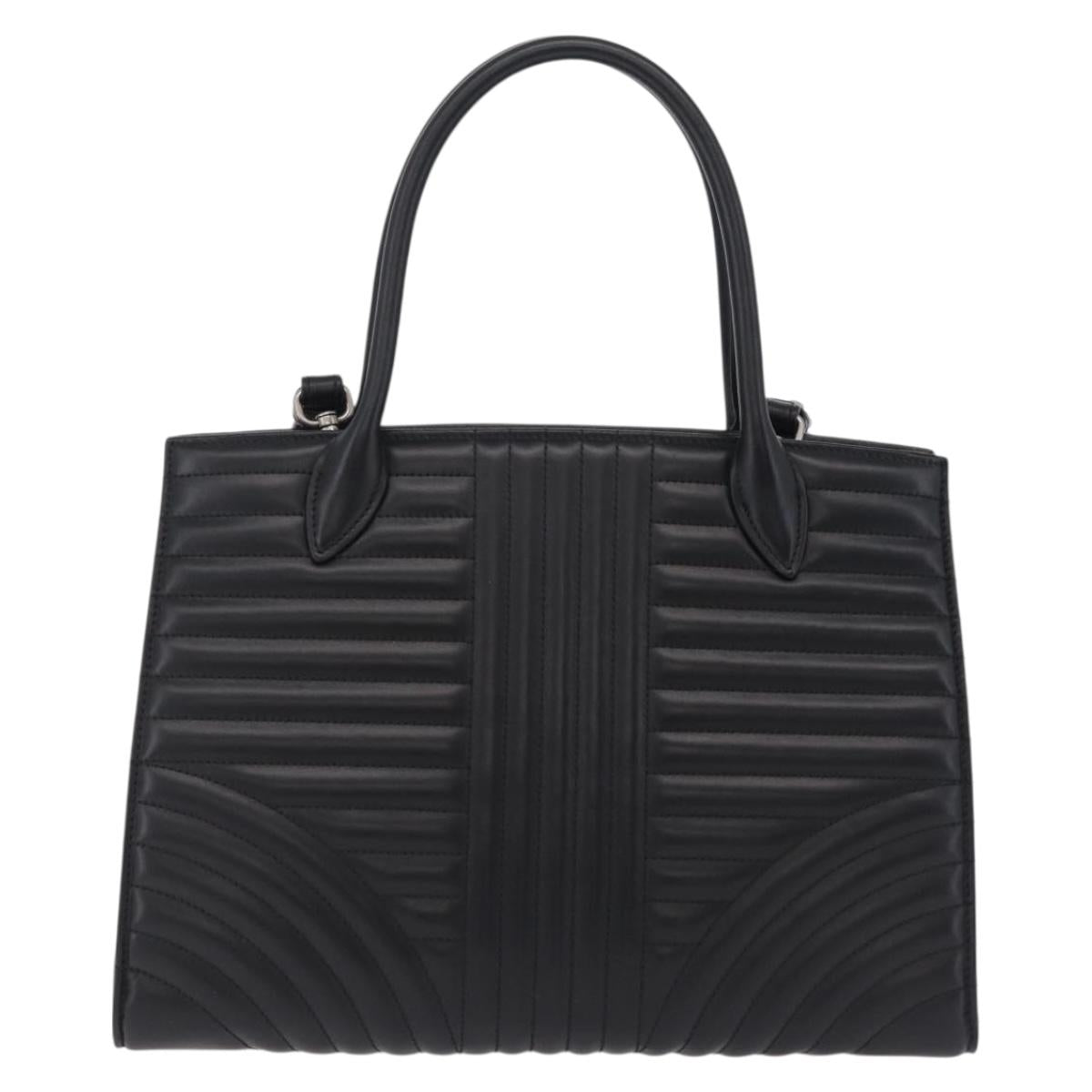 PRADA Hand Bag Leather 2way Black Silver Auth 206472M