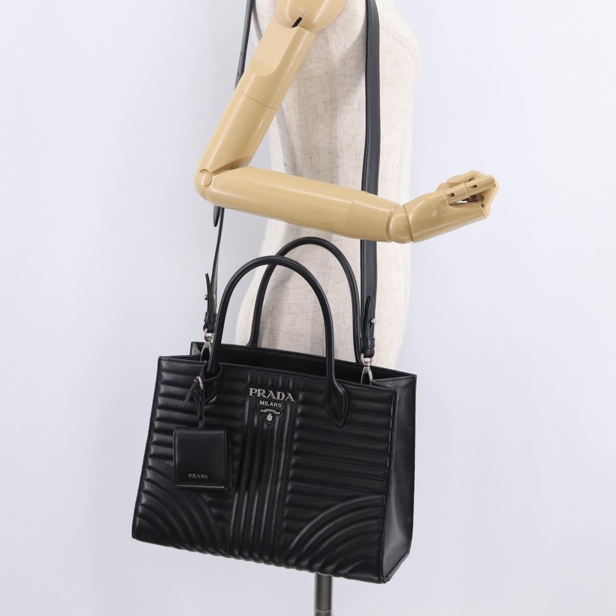 PRADA Hand Bag Leather 2way Black Silver Auth 206472M