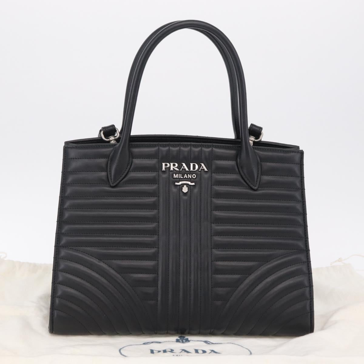 PRADA Hand Bag Leather 2way Black Silver Auth 206472M