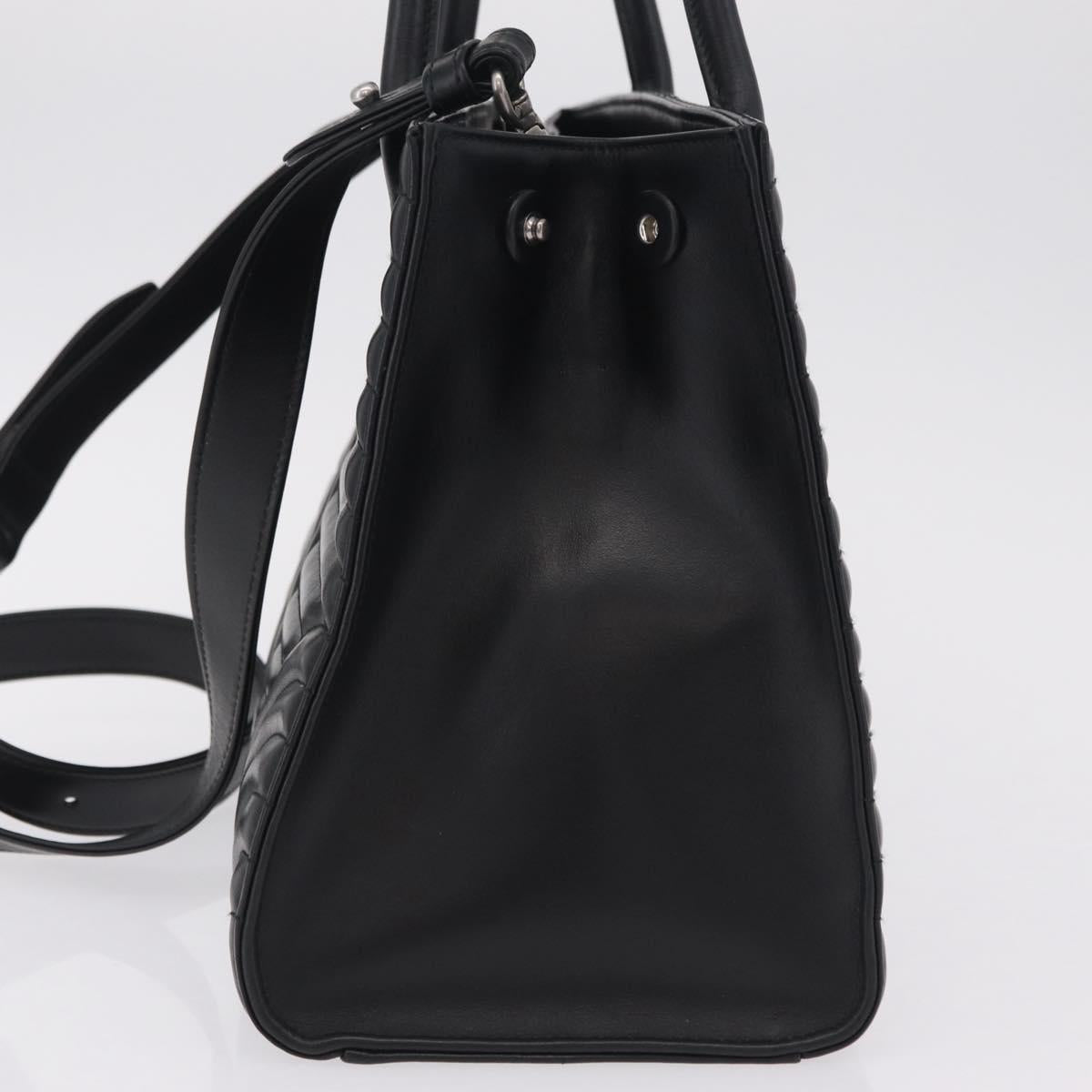 PRADA Hand Bag Leather 2way Black Silver Auth 206472M