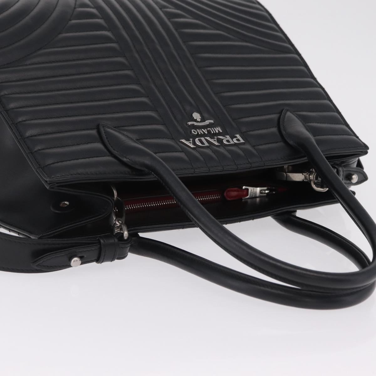 PRADA Hand Bag Leather 2way Black Silver Auth 206472M