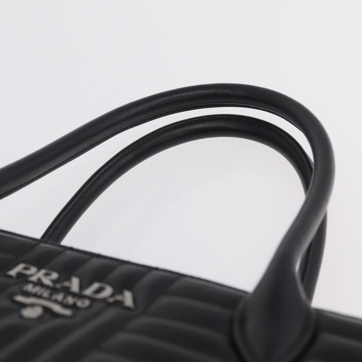 PRADA Hand Bag Leather 2way Black Silver Auth 206472M