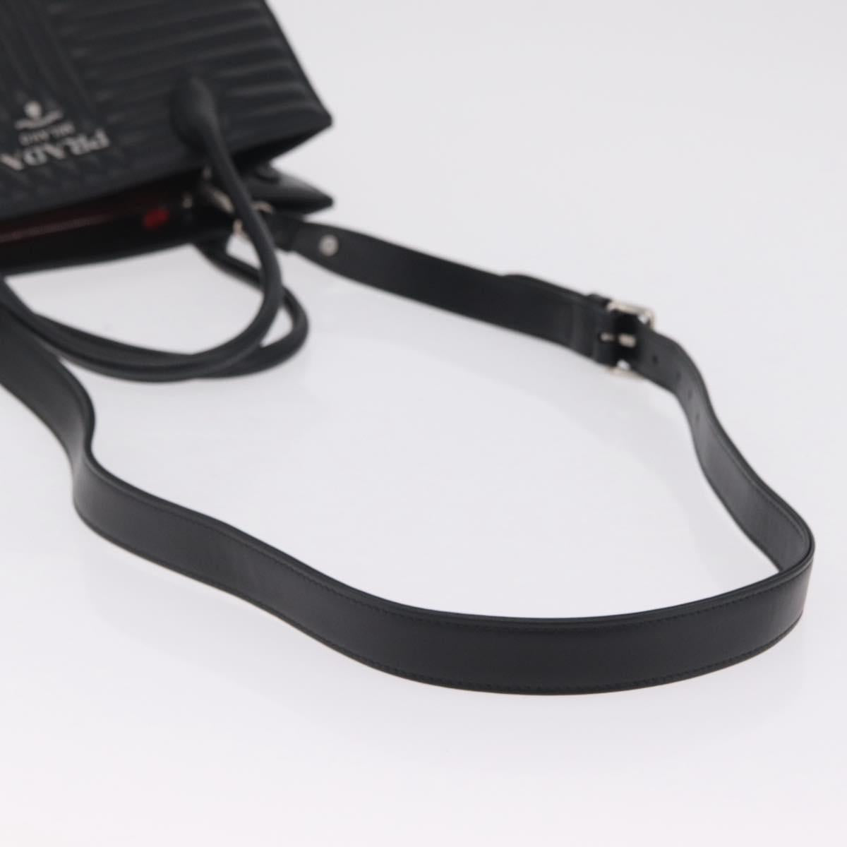 PRADA Hand Bag Leather 2way Black Silver Auth 206472M
