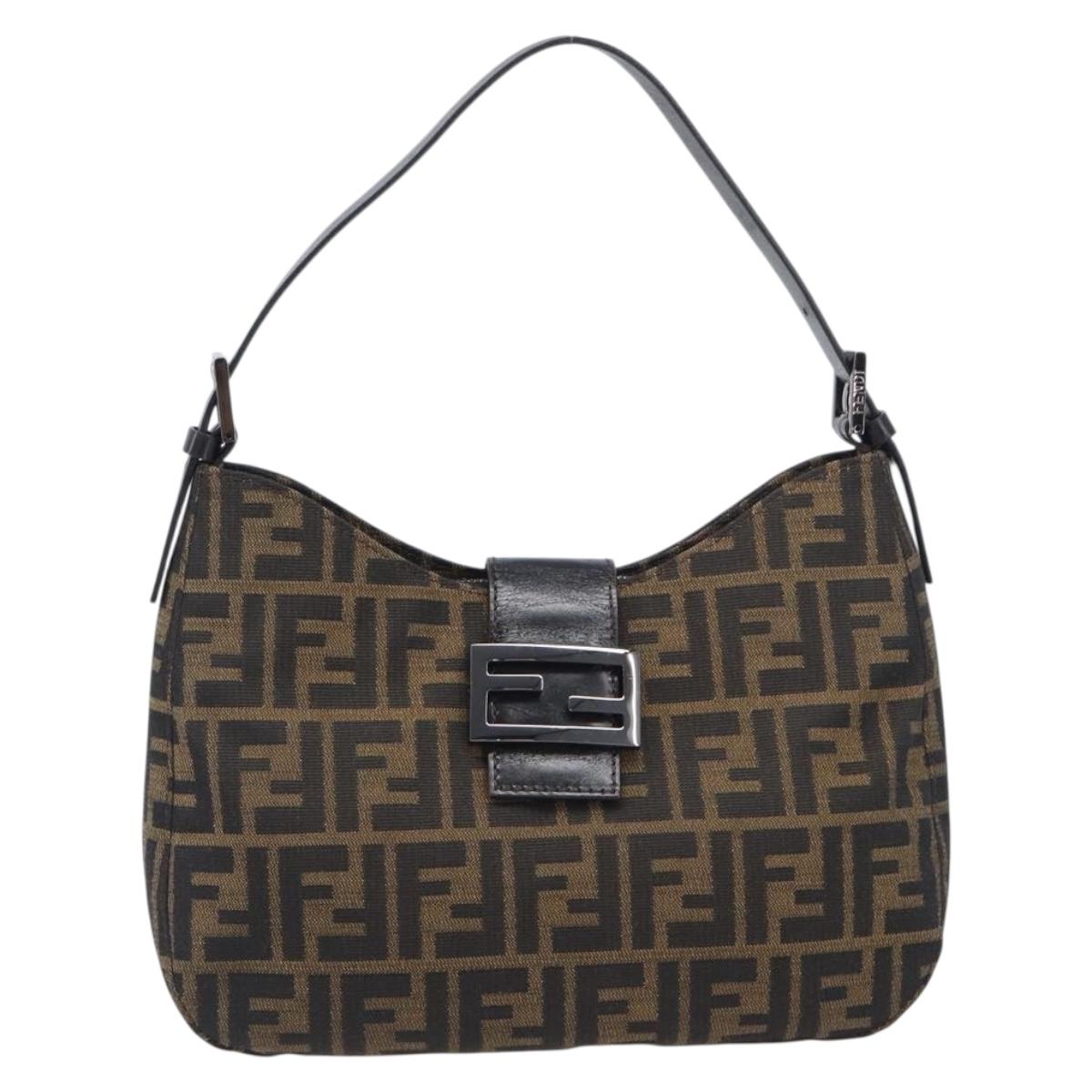 FENDI Zucca Canvas Mamma Baguette Shoulder Bag Brown Black 8BR036 Auth 206475V