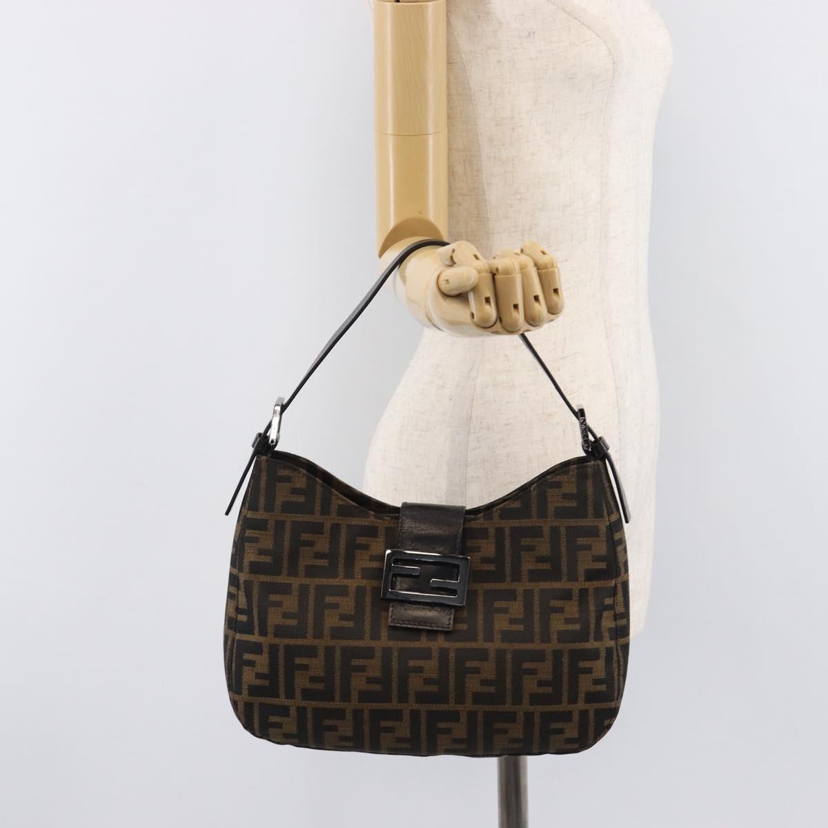 FENDI Zucca Canvas Mamma Baguette Shoulder Bag Brown Black 8BR036 Auth 206475V