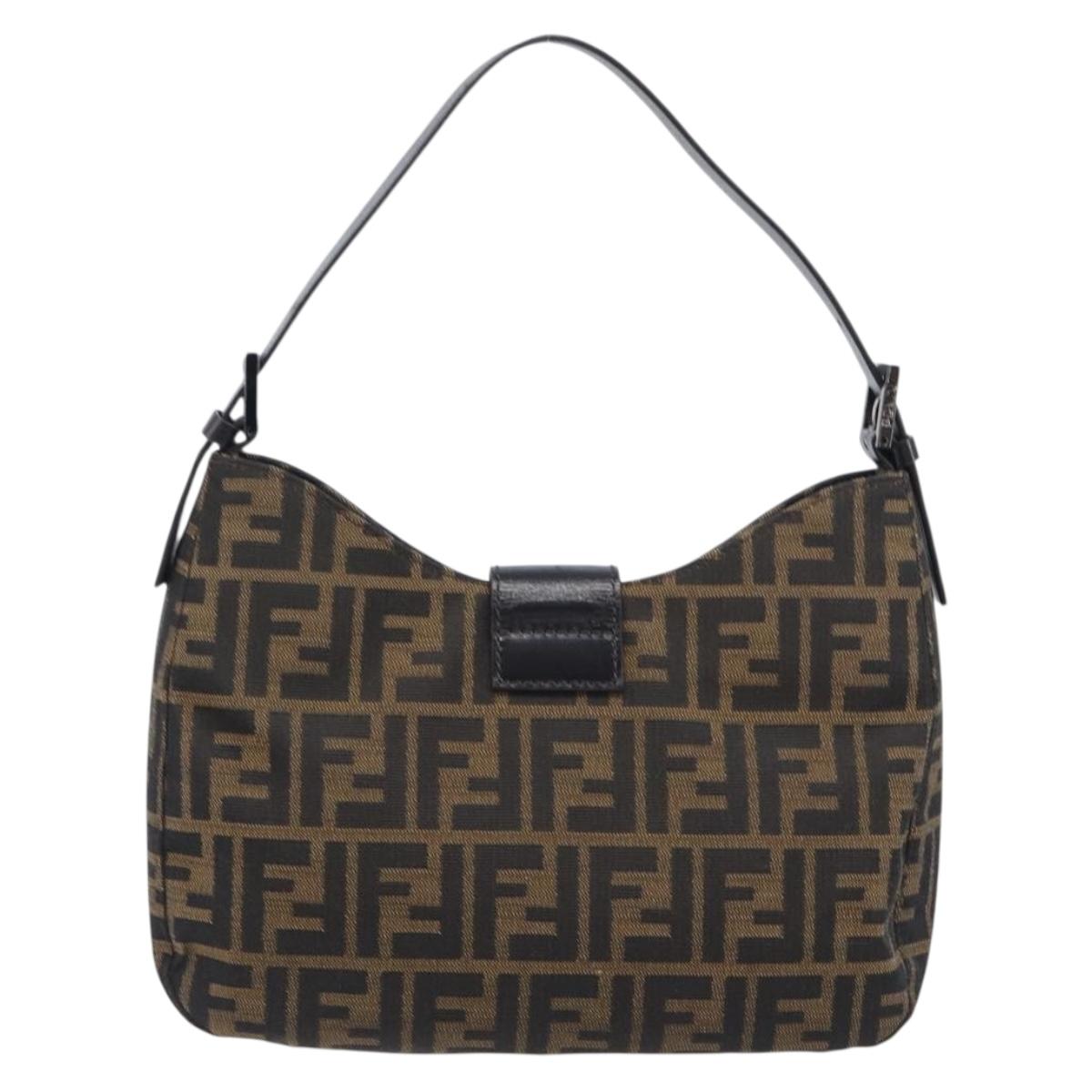 FENDI Zucca Canvas Mamma Baguette Shoulder Bag Brown Black 8BR036 Auth 206475V