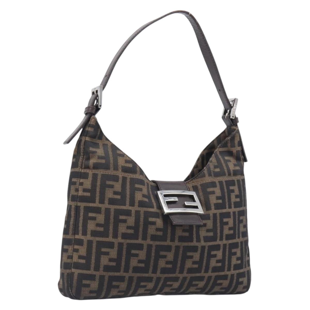 FENDI Zucca Canvas Mamma Baguette Shoulder Bag Brown Black 26569 Auth 206476V