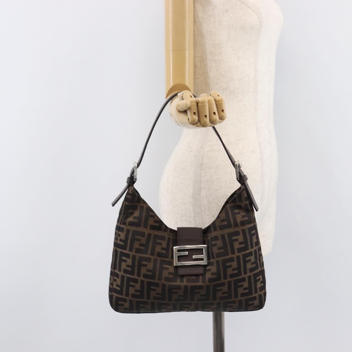 FENDI Zucca Canvas Mamma Baguette Shoulder Bag Brown Black 26569 Auth 206476V