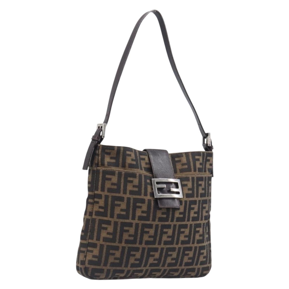 FENDI Zucca Canvas Mamma Baguette Shoulder Bag Brown Black 26727 Auth 206478V
