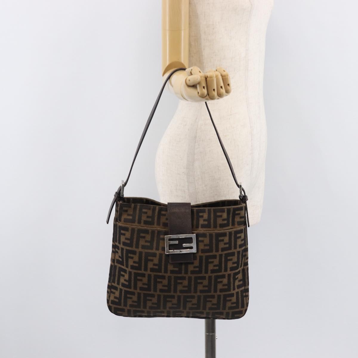 FENDI Zucca Canvas Mamma Baguette Shoulder Bag Brown Black 26727 Auth 206478V