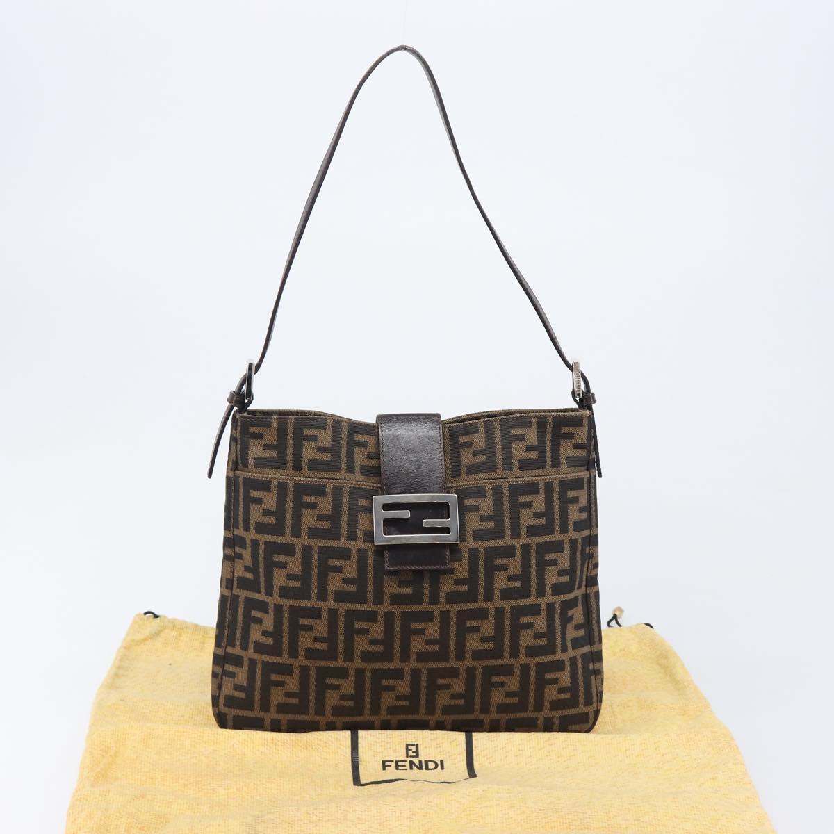 FENDI Zucca Canvas Mamma Baguette Shoulder Bag Brown Black 26727 Auth 206478V