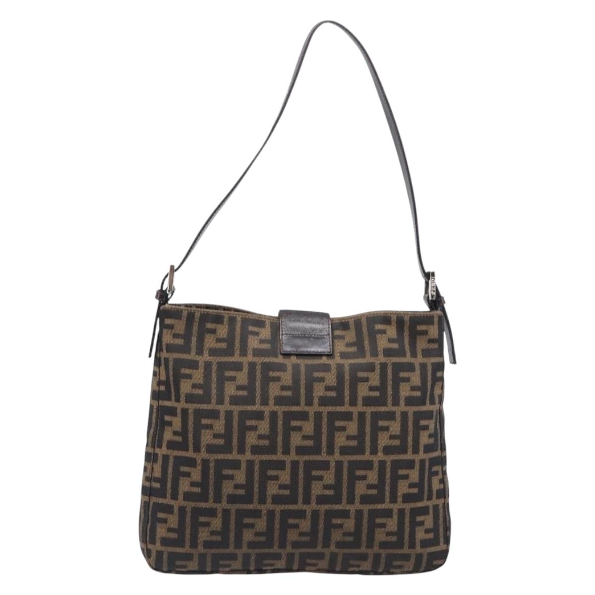 FENDI Zucca Canvas Mamma Baguette Shoulder Bag Brown Black 26727 Auth 206478V