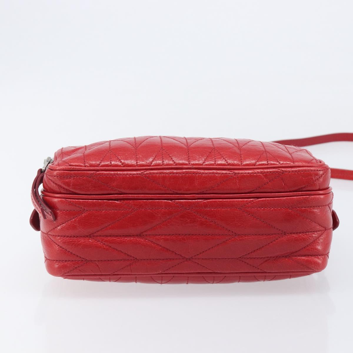 Miu Miu Matelasse Shoulder Bag Leather Red Silver Auth 206482M