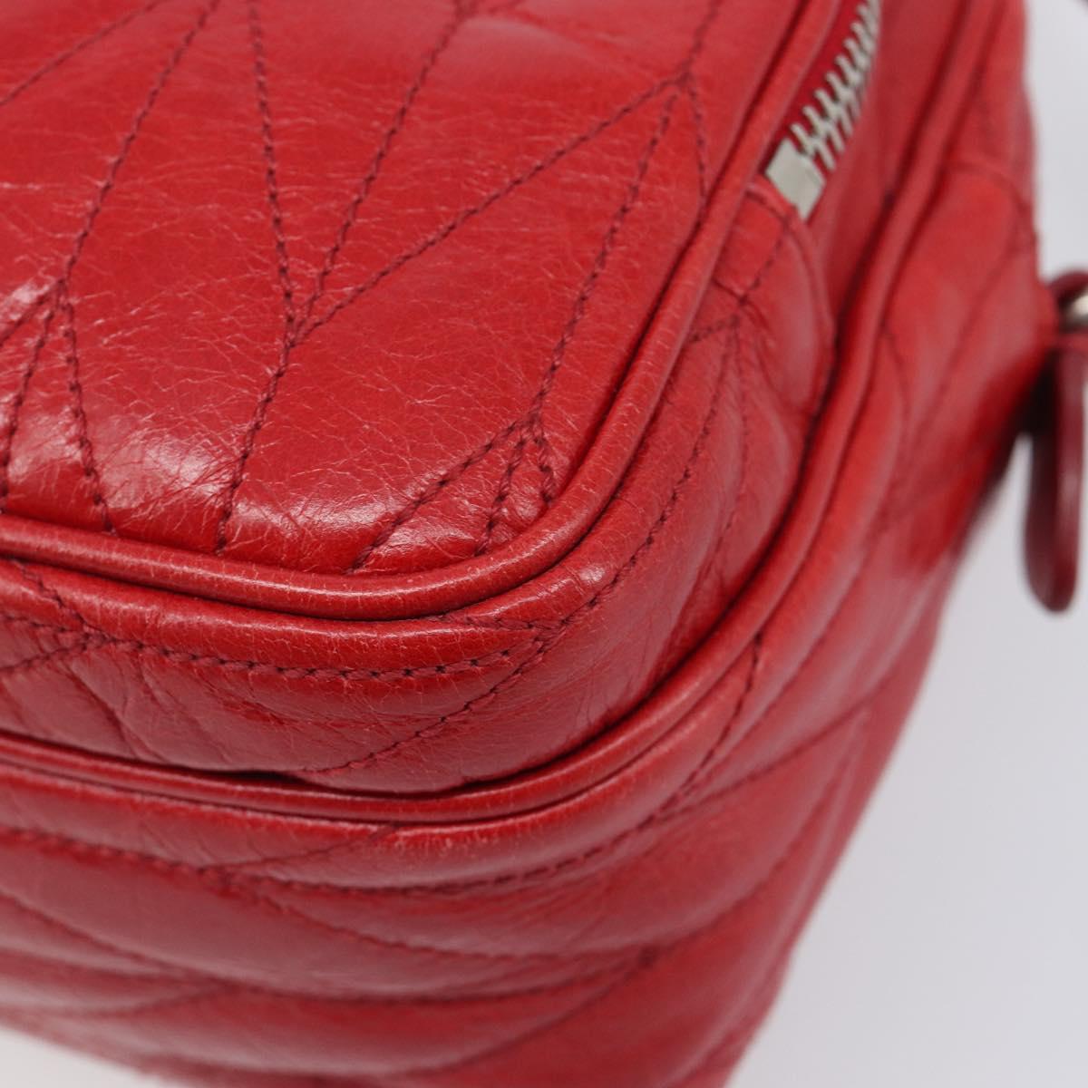 Miu Miu Matelasse Shoulder Bag Leather Red Silver Auth 206482M