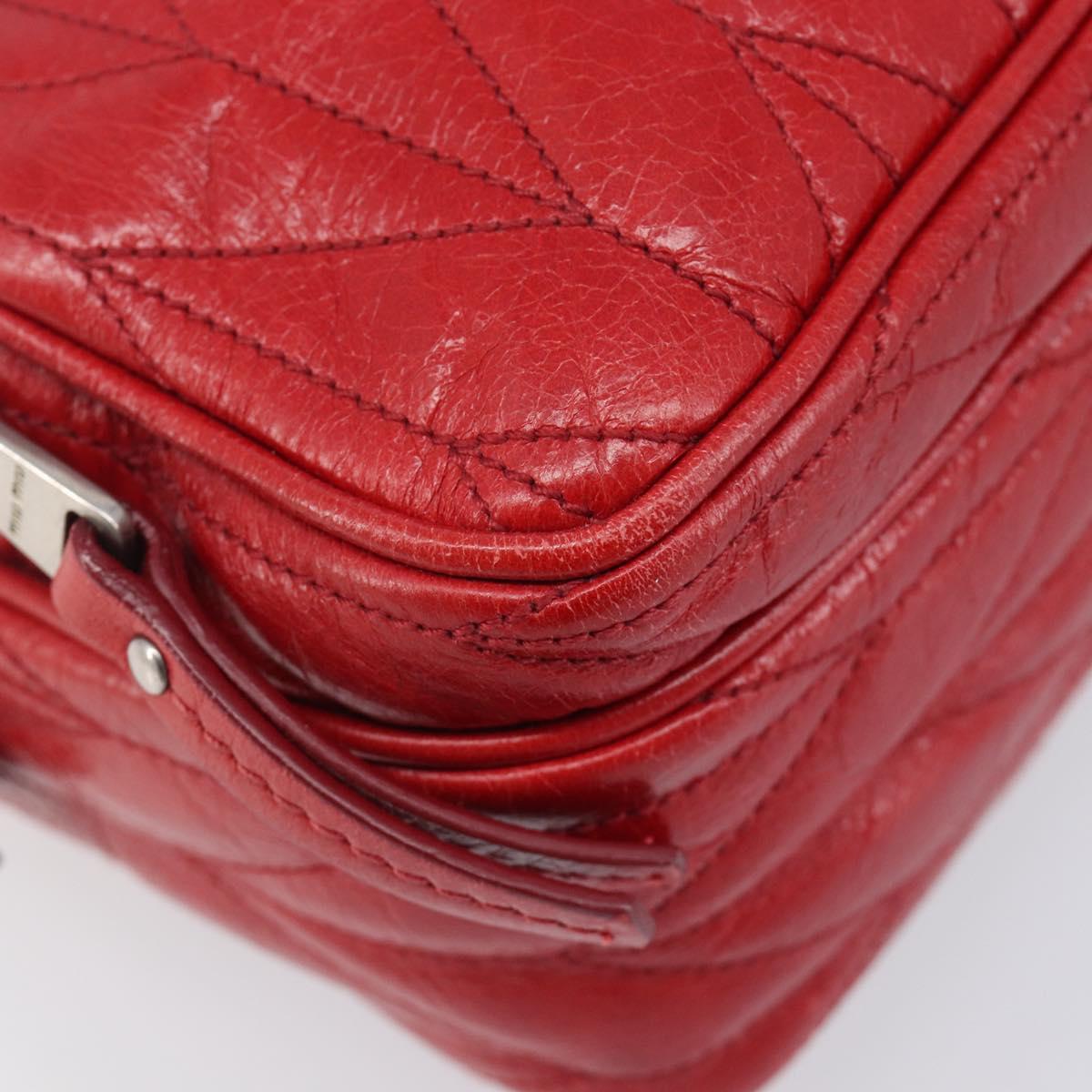 Miu Miu Matelasse Shoulder Bag Leather Red Silver Auth 206482M