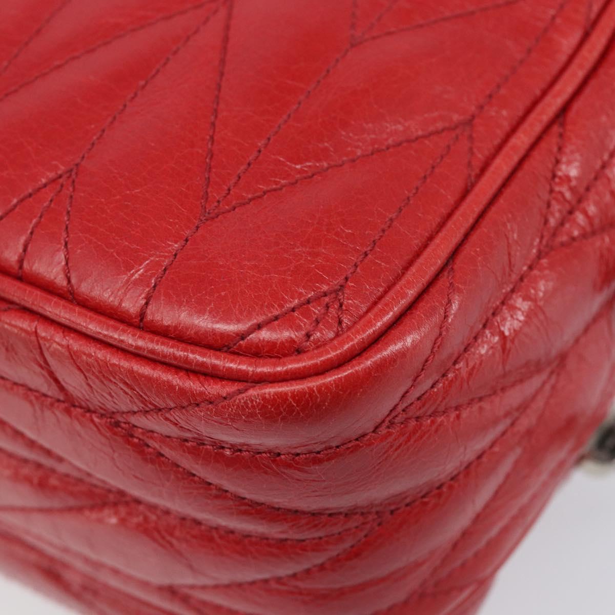 Miu Miu Matelasse Shoulder Bag Leather Red Silver Auth 206482M