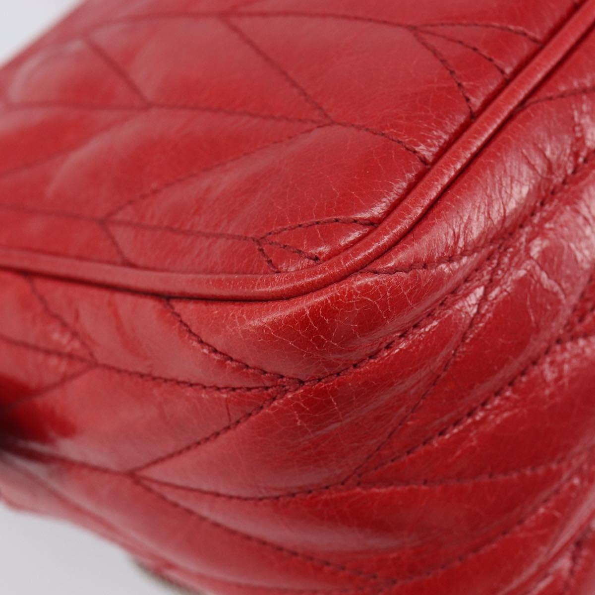 Miu Miu Matelasse Shoulder Bag Leather Red Silver Auth 206482M