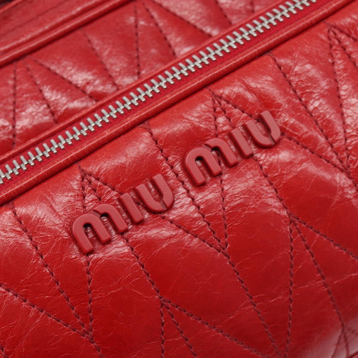 Miu Miu Matelasse Shoulder Bag Leather Red Silver Auth 206482M