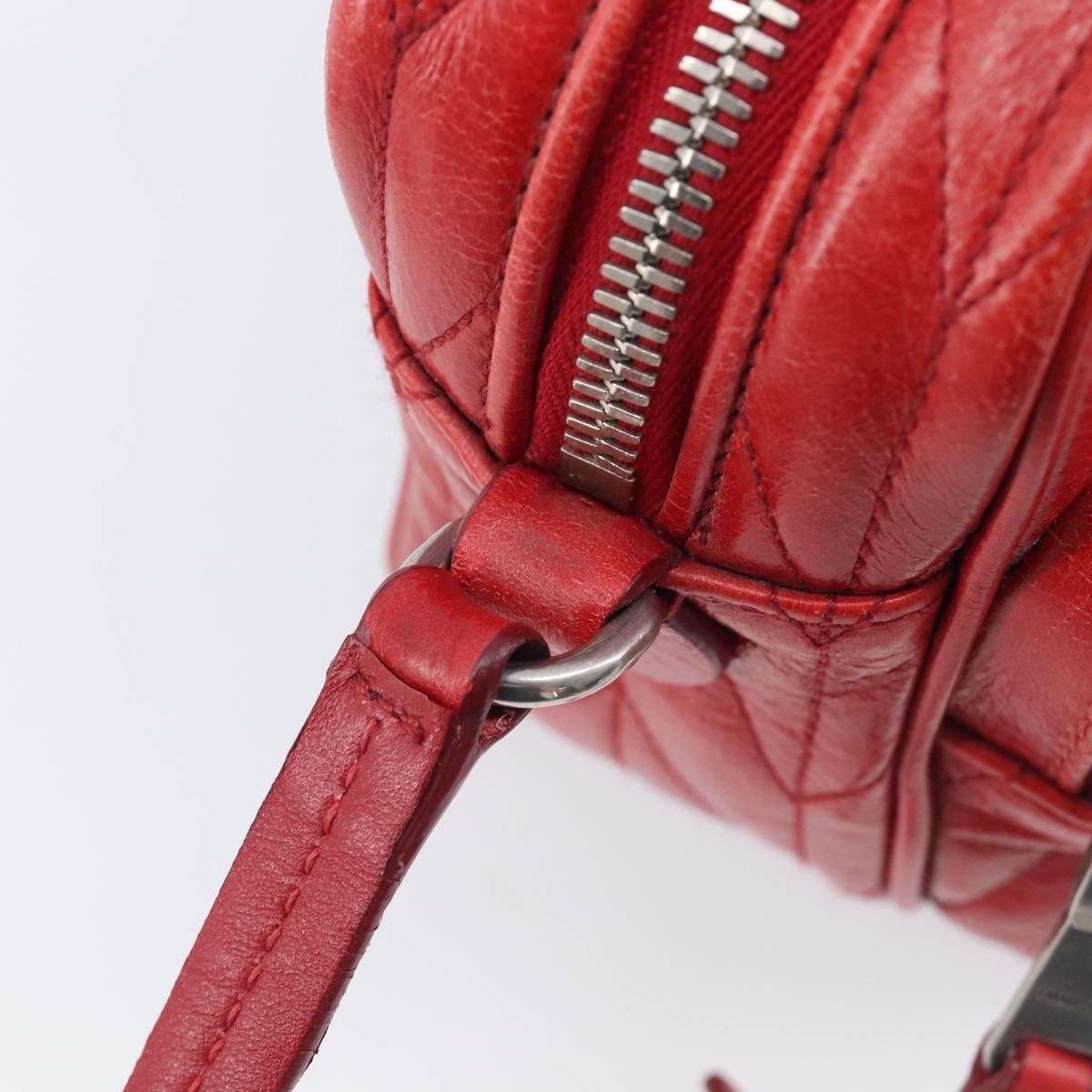 Miu Miu Matelasse Shoulder Bag Leather Red Silver Auth 206482M